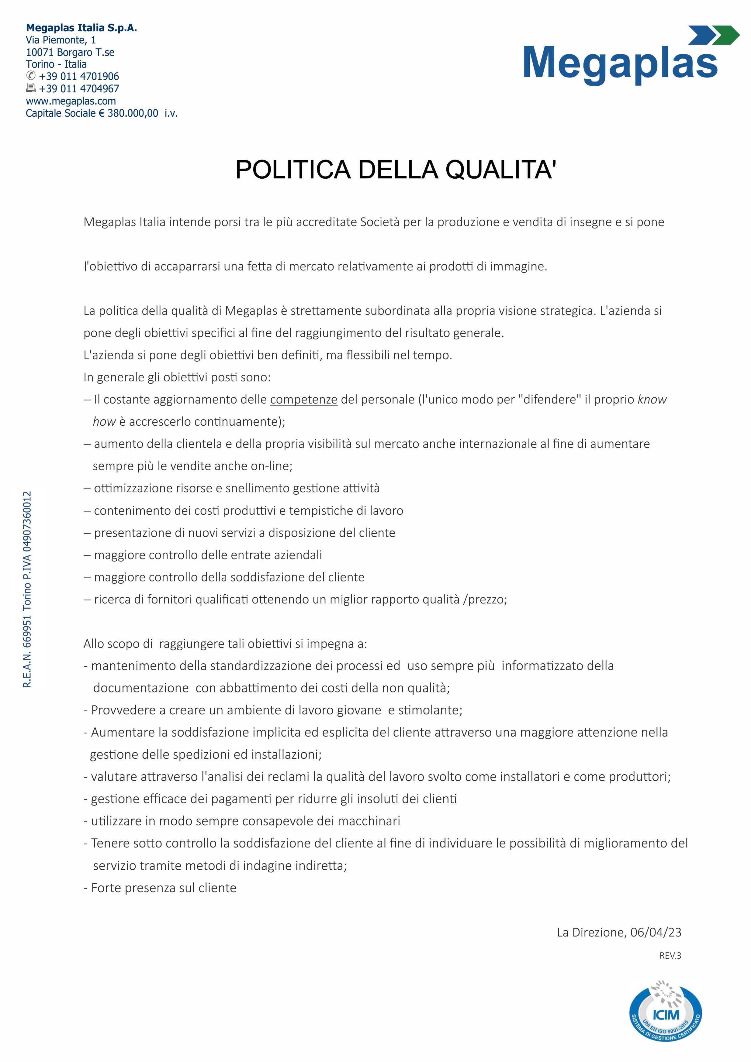 Politica della qualità